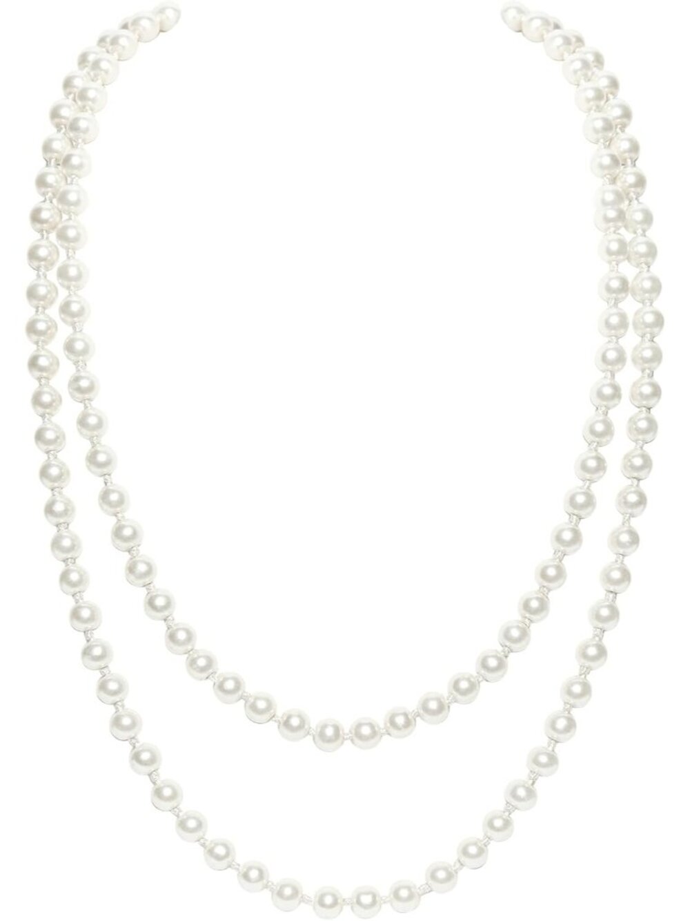 Women's White Pearl Necklace 59 Inch Long Faux Pearl 1920s Flapper Choker